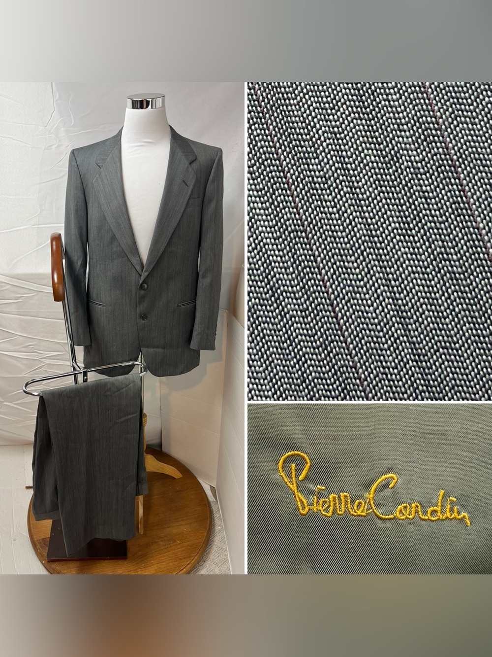 Pierre Cardin Vintage Men's 44L Blazer 37x31 Pleated Pants Gray Pinstripe Suit